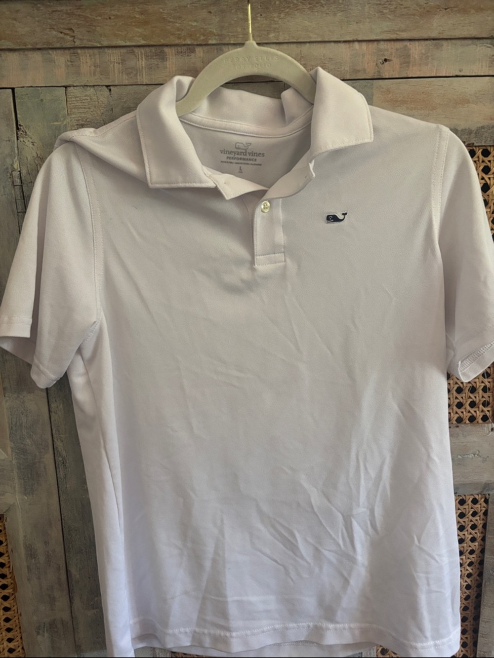 Vineyard Vines boys White Performance Polo with Whale Logo